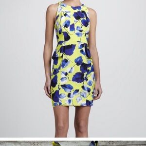 Milly of New York Yellow Floral Peplum Sheath Mini Dress Size 4